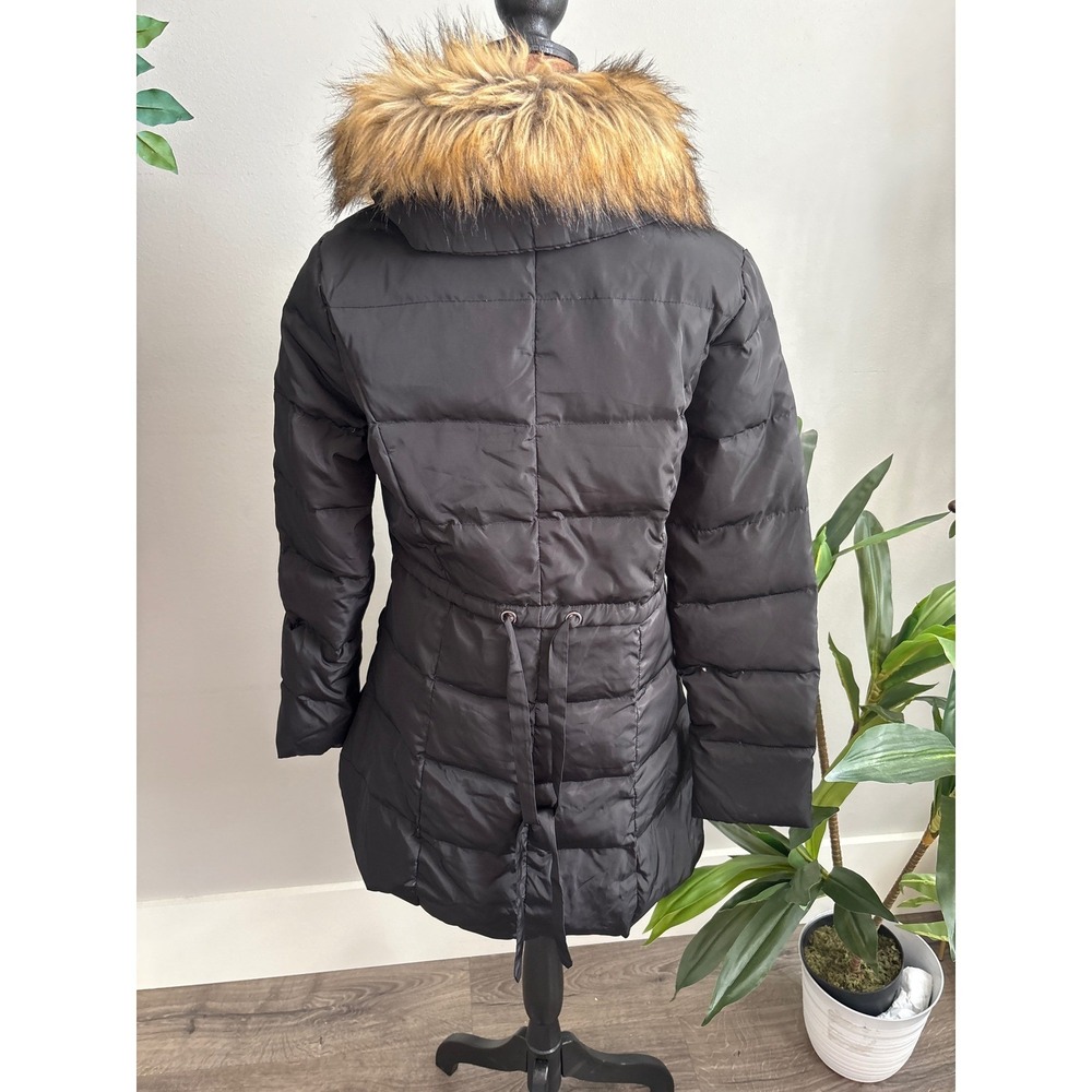 LISHIFENDI Women's Black‎ Puffer Coat with Faux Fur Hood Size M - Picture 5 of 11